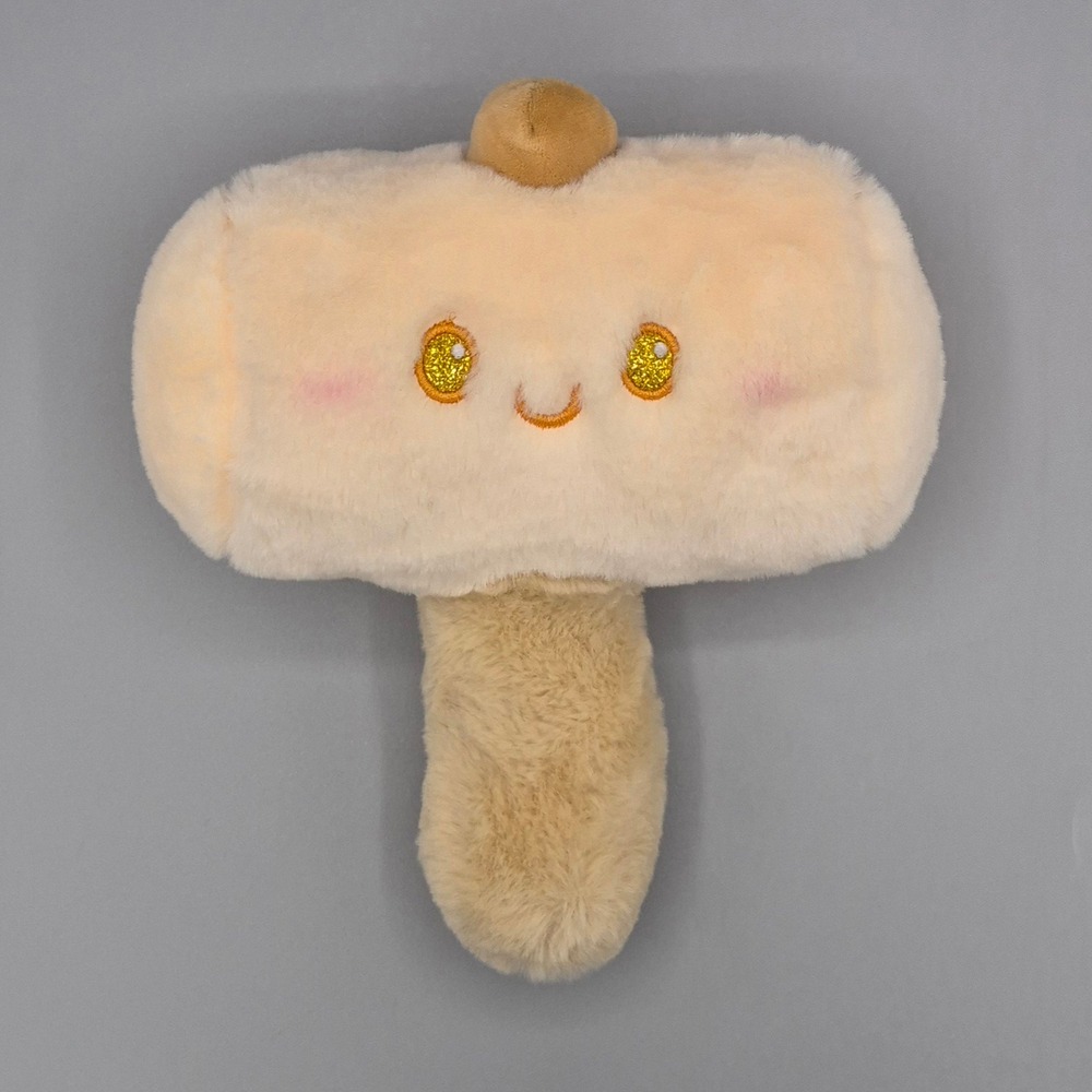 Cream Hammer Plush Toy Kawaii Stuffed Tool with Glitter Eyes and Smiley Face